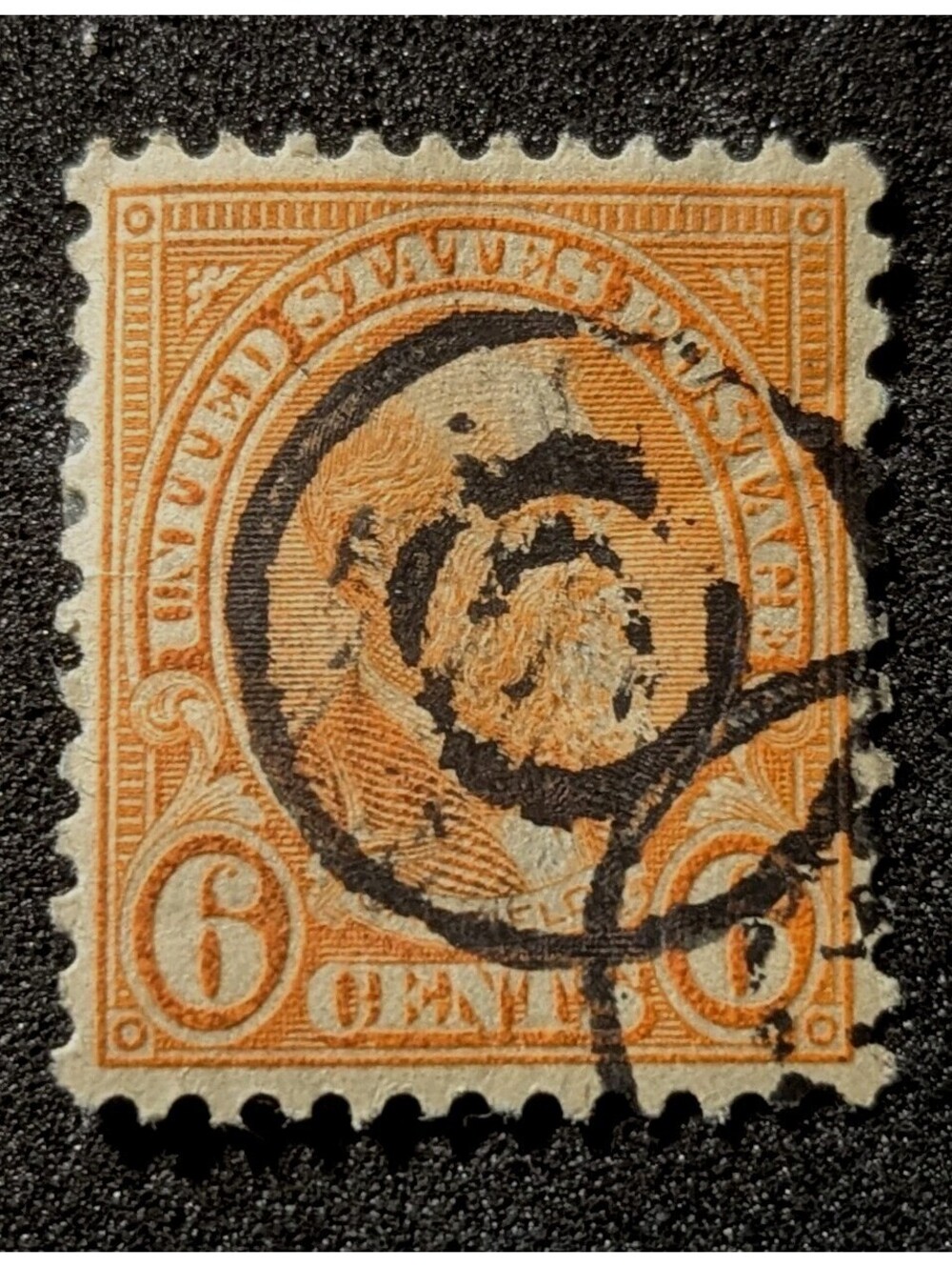 US POSTAGE ~ James Garfield ~ Orange 6₵ Stamp ~ Cancelled/Posted ~ c.1920's -09